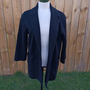 J. Crew G7746 Open-Front Sweater Jacket 100% Merino Wool Black Size Medium